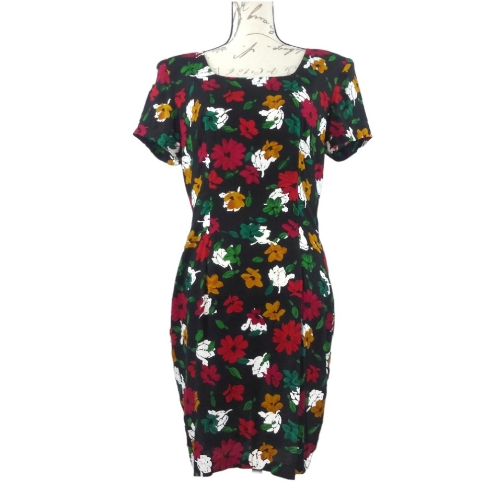 Vintage 80s All That Jazz Floral Print Wiggle Dress